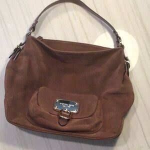 Michael Kors MK Hudson Downtown Suede Leather Large Shoulder Bag